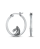 Bling Jewelry Large Big Cowgirl Equine Gift Equestrian Horse Hoop Earrings For Women Oxidized Sterling Silver 1.25 Inch Diameter