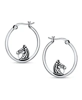 Bling Jewelry Large Big Cowgirl Equine Gift Equestrian Horse Hoop Earrings For Women Oxidized Sterling Silver 1.25 Inch Diameter