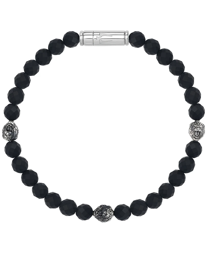 Bulova Marc Anthony Men's Onyx & Lion Beaded Bracelet in Sterling Silver