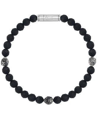 Bulova Marc Anthony Men's Onyx & Lion Beaded Bracelet in Sterling Silver-Plate, BVB1161-wsbkox