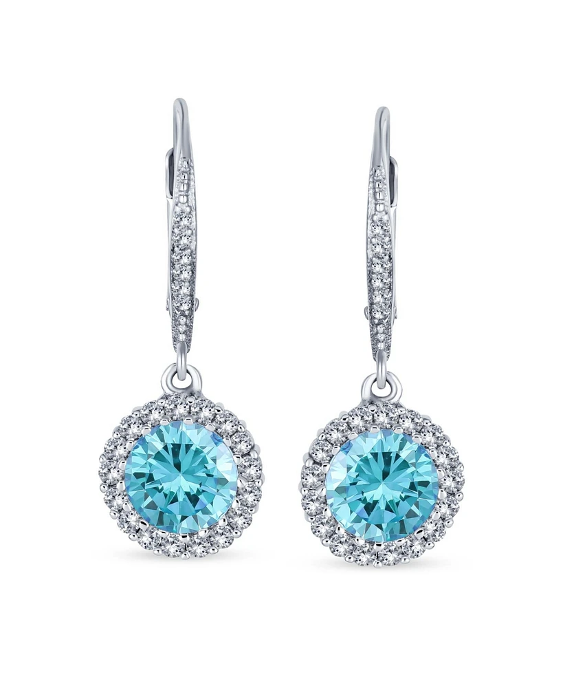 Bling Jewelry 3Ct Cubic Zirconia Round Solitaire Cz Halo Dangle Drop Lever back Earrings For Women .925 Sterling Silver