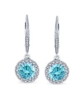 Bling Jewelry 3Ct Cubic Zirconia Round Solitaire Cz Halo Dangle Drop Lever back Earrings For Women .925 Sterling Silver