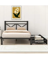 Streamdale Furniture Metal Platform Bed With 2 Drawers, Twin