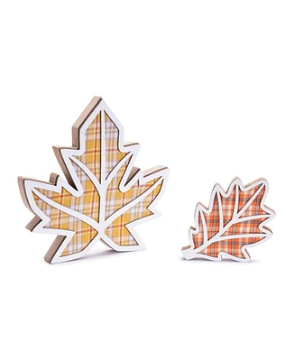 Slickblue Plaid Leaf Decor Stylish Autumn Decoration for Home and Garden (Set of 2)