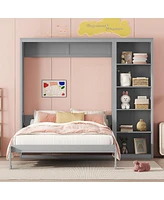 Simplie Fun Full Murphy Bed Wall With Shelves, White