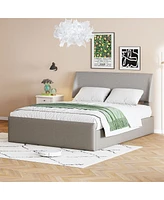 Streamdale Furniture Full Size Sleigh Bed With Side-Tilt Hydraulic Storage System, Linen Upholstery, Gray