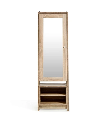 Sugift 2-in-1 Wooden Cosmetics Storage Cabinet with Full-Length Mirror and Bottom Rack
