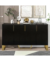 Simplie Fun Modern Sideboard With Four Doors, Metal Handles & Legs And Adjustable Shelves Kitchen Cabinet