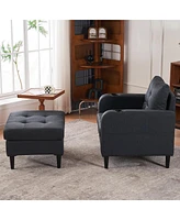 Streamdale Furniture Dark Gray Armchair and Ottoman Set - Comfortable Single Sofa with Cup Holders, Ideal for Living Room