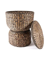 Jonathan Y Bhola 18" Hourglass Handwoven Hyacinth Storage Accent Table with Lid