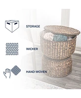 Jonathan Y Bhola 18" Hourglass Handwoven Hyacinth Storage Accent Table with Lid
