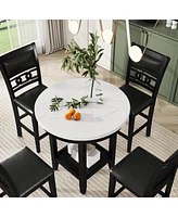 Streamdale Furniture 5-Piece Counter Height Dining Set with Faux Marble Table & Pu-Leather Chairs