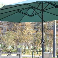 14.8 Ft Double Sided Outdoor Umbrella Rectangular Large With Crank (Light Green)
