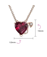 Bling Jewelry Cubic Zirconia Red Cz Devil Heart Necklace Stud Earring Pendant Jewelry Set For Women Rose Gold Plated Sterling Silver