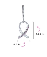 Strength and Hope Elegant Fine Pave Cubic Zirconia Cz Pink Ribbon Breast Cancer Survivor Pendant Necklace For Women .925 Sterling Silver