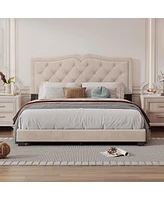 Streamdale Furniture Queen Upholstered Bed Frame With Rivet Design, Modern Velvet Platform Tufted Headboard