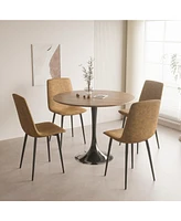 Simplie Fun Mid-Century Round Tulip Dining Table & 4 Textured Suedette Chairs