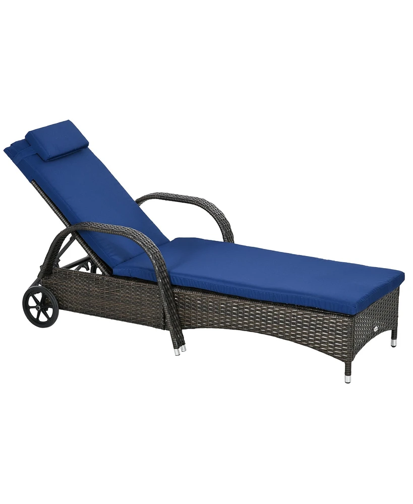 Simplie Fun Premium All-Weather Reclining Chaise Lounge Chair with Wheels