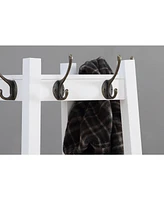 Coat Rack w/ 3-Tier Storage Shelves in White Finish
