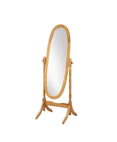 Simplie Fun Traditional Queen Anna Style Wood Floor Cheval Mirror, Oak Finish