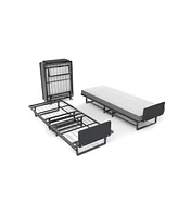 Simplie Fun Metal Folding Bed Frame with Foam Mattress of Pockets, Easy Storage and Movable with 4 Castors