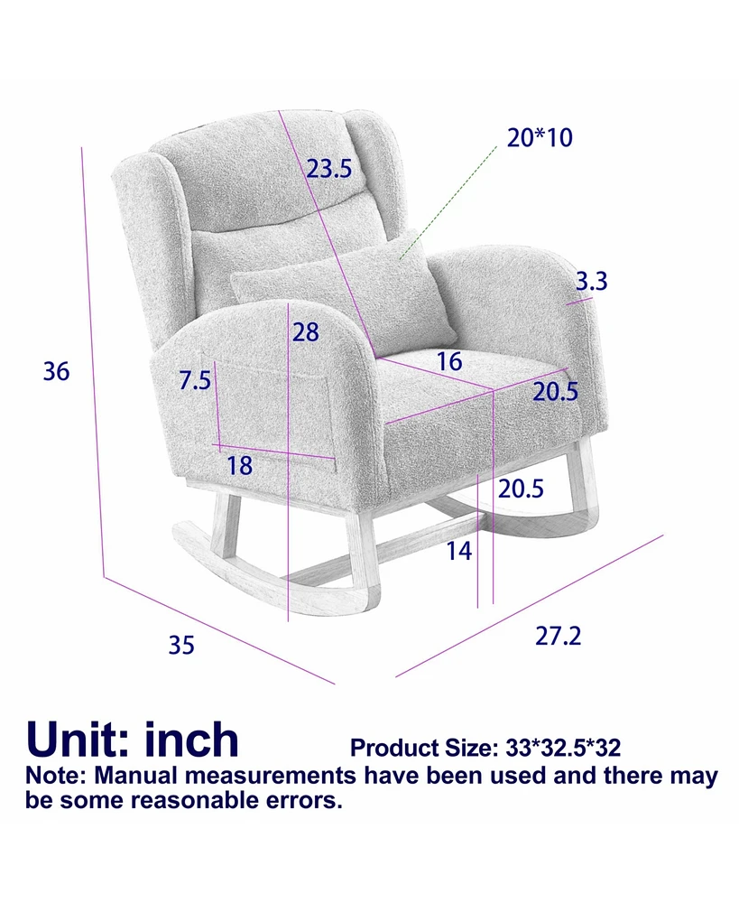 Simplie Fun Gently Rocking Single Position Polyester Fabric Rocking Chair with Pockets