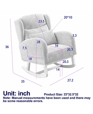 Simplie Fun Gently Rocking Single Position Polyester Fabric Rocking Chair with Pockets