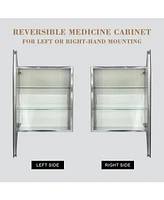 30"x24" Aluminum Medicine Cabinet with Mirror, Surface/Recessed Mount