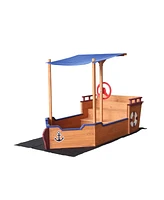 Streamdale Furniture Pirate Ship Sandbox with Cover, Rudder, Storage Bench, and Seat