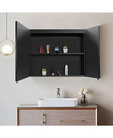 Streamdale Furniture 30x26" Black Led Medicine Cabinet with Storage, Defogger, Dimmable Lights