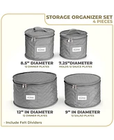 Sorbus 4 Piece Quilted China Dinnerware Storage Cases - for Dinnerware, Plate Organizer (Gray)