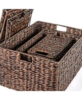 Jonathan Y Traditional Assorted Hand-Woven Hyacinth/Iron Baskets, Dark Brown Wash (Set of 10)