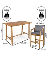 Jonathan Y Porto Modern Coastal 3-Piece Acacia Wood Outdoor Bar Set with Cushions