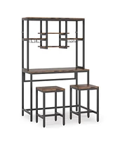 Tribesigns Bar Table with 2 Chairs, Bar Desk with Hutch Storage Shelves, Bar Set with Glass and Bottle Holder, Pub Table