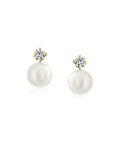 Bling Jewelry Tiny Minimalist14K Gold White Freshwater Cultured Pearl Stud Earrings Secure Screw Back