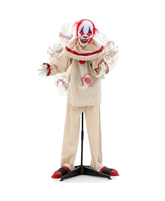 Givimo 5 Ft Grins Animatronic Killer Clown Halloween Decoration with Glowing Red Eyes