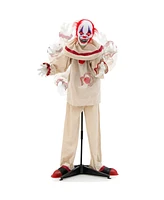 Givimo 5 Ft Grins Animatronic Killer Clown Halloween Decoration with Glowing Red Eyes