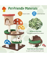 Givimo 4-In-1 Mushroom Cat Tree with Condo Spring Ball and Sisal Posts