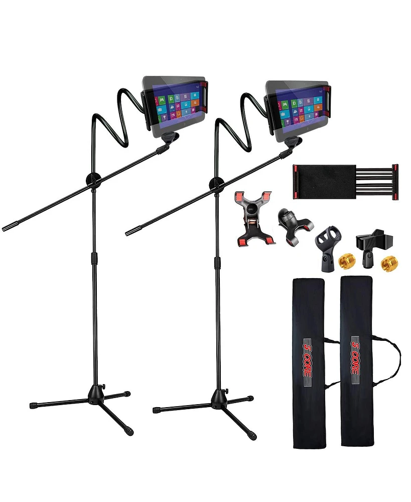 5 Core 2 Pcs Microphone Stand with Tablet Holder Foldable Adjustable 44 – 67 Inch Floor Boom Mic Stand w Phone Clamp Gooseneck Tripod w Carry B