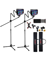 5 Core 2 Pcs Microphone Stand with Tablet Holder Foldable Adjustable 44 – 67 Inch Floor Boom Mic Stand w Phone Clamp Gooseneck Tripod w Carry B