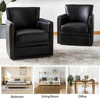 Hulala Home Pascual Contemporary 29'' Wide Genuine Leather Swivel Chair