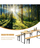 Sugift 3 Pieces Folding Wooden Picnic Table Bench Set
