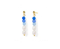 Little Sky Stone Aria Sterling Silver Pearl Natural Pink Quartz Bead Earrings