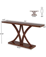 Tribesigns 63" Console Table, Farmhouse Sofa Table Wood Entryway Table with Geometric Metal Frame, Industrial Foyer Table Accent Table for Hallway, Li