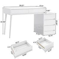 Tribesigns White Desk with 5 Drawers, Modern Home Office Desk with Storage Drawers and Printer Stand, Reversible Computer Desk Vanity Desk for Bedroom