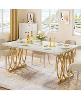 Tribesigns Modern Dining Table, 63" Large Kitchen Table for 4-6 People, Unique Rectangular Dinner Table Kitchen & Dining Room Furniture with Faux Marb
