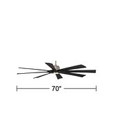 70" Defender Large Modern Industrial Indoor Outdoor Ceiling Fan 8 Blade Led Light Remote Control Brushed Nickel Finish Black Blades Bedroom Patio Livi