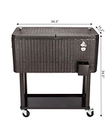 Yescom 80QT Rattan Square Legs Cooler with Shelf Portable Patio Party Cooler Cart