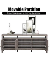 Gymax Tv Stand Entertainment Media Center for Tv's up to 65'' w/ Rattan Doors Grey Oak