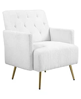 Homcom Modern Sherpa Accent Chair with Tufted Pattern and Steel Legs, White